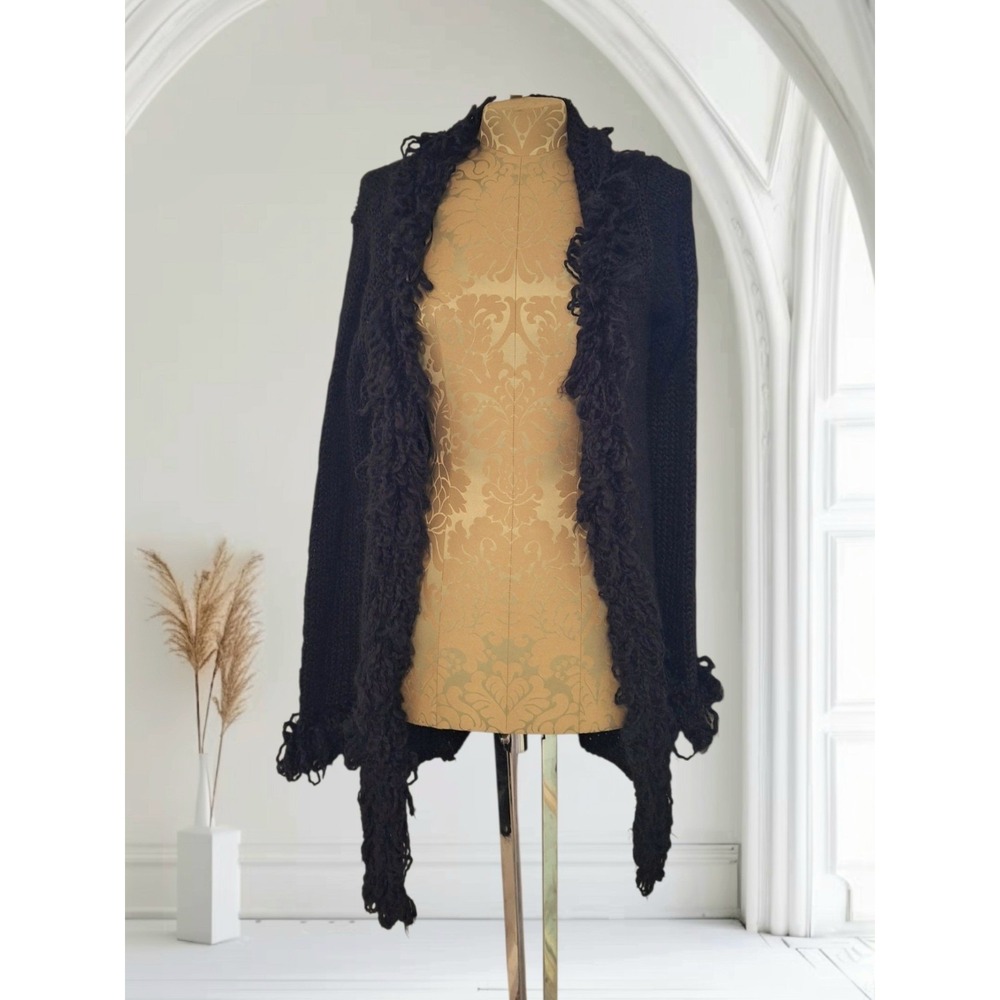 Y2K Vintage Goth Black Knit Fringe Open Cardigan Sex In The City Vibes Large